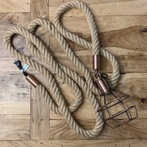 Pendant Lamp With Nautical Rope Wrapped Cord and Copper Color Metal Cage